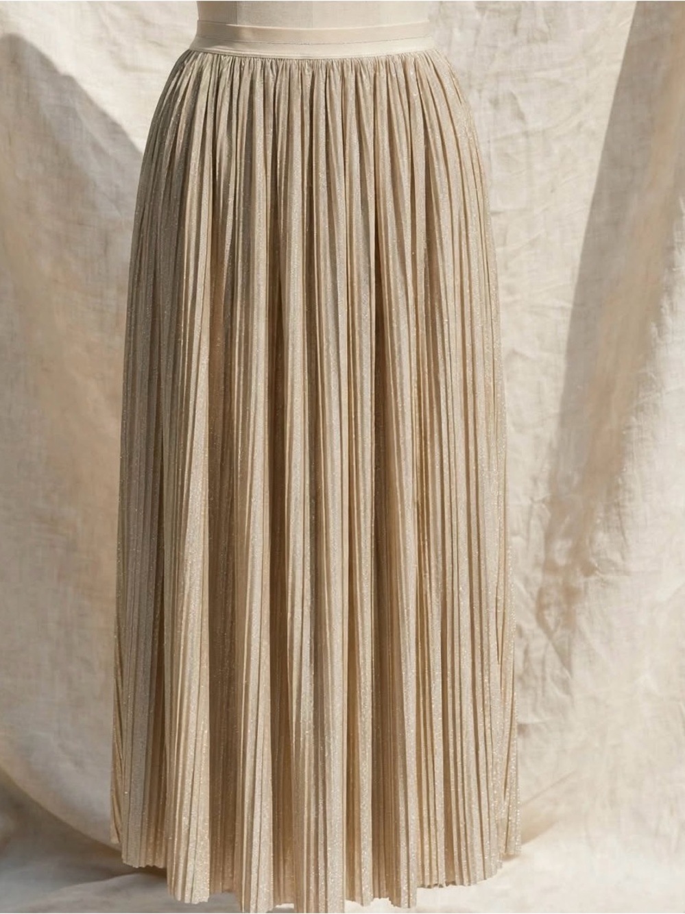 aerie Champagne Pleated Maxi Skirt